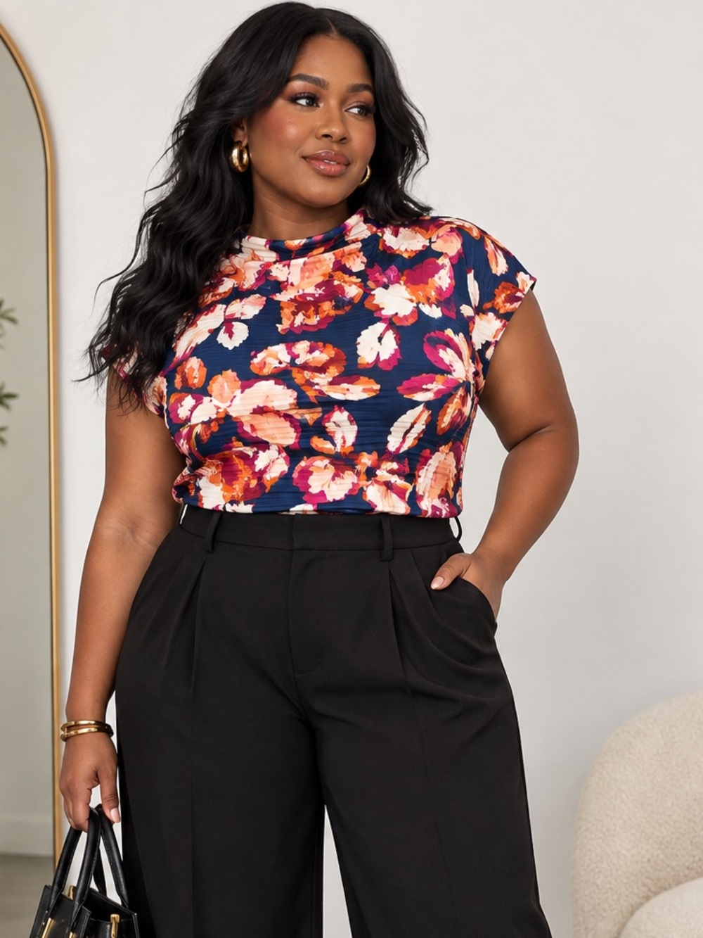 Investments Woman NWT 2X Floral Dolman Sleeve Textured Top Plus Size